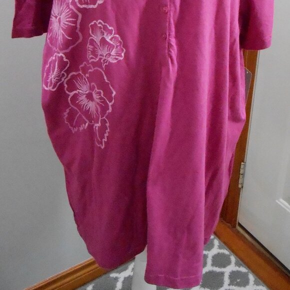 Jayne B Collection Fuchsia Ladies V-Neck Floral Short Sleeve Top-Size-20/22W - Picture 2 of 7